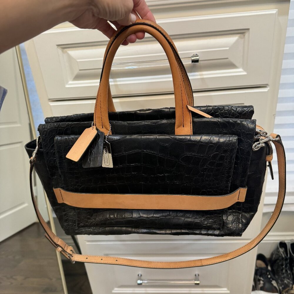 Coach Bleecker Matte Croc Embossed Pinnacle Carryall Black RARE!! $898 RETAIL!!